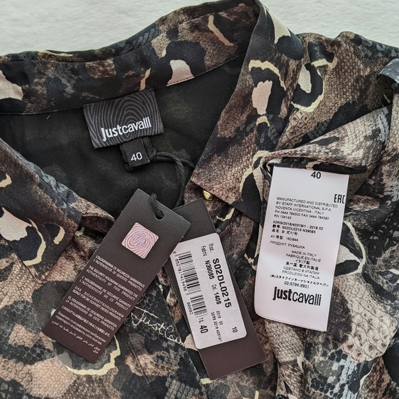 Just Cavalli Button Front 100% Silk Sheer Animal Reptile Print Sheer S IT40 NWT - Picture 13 of 15